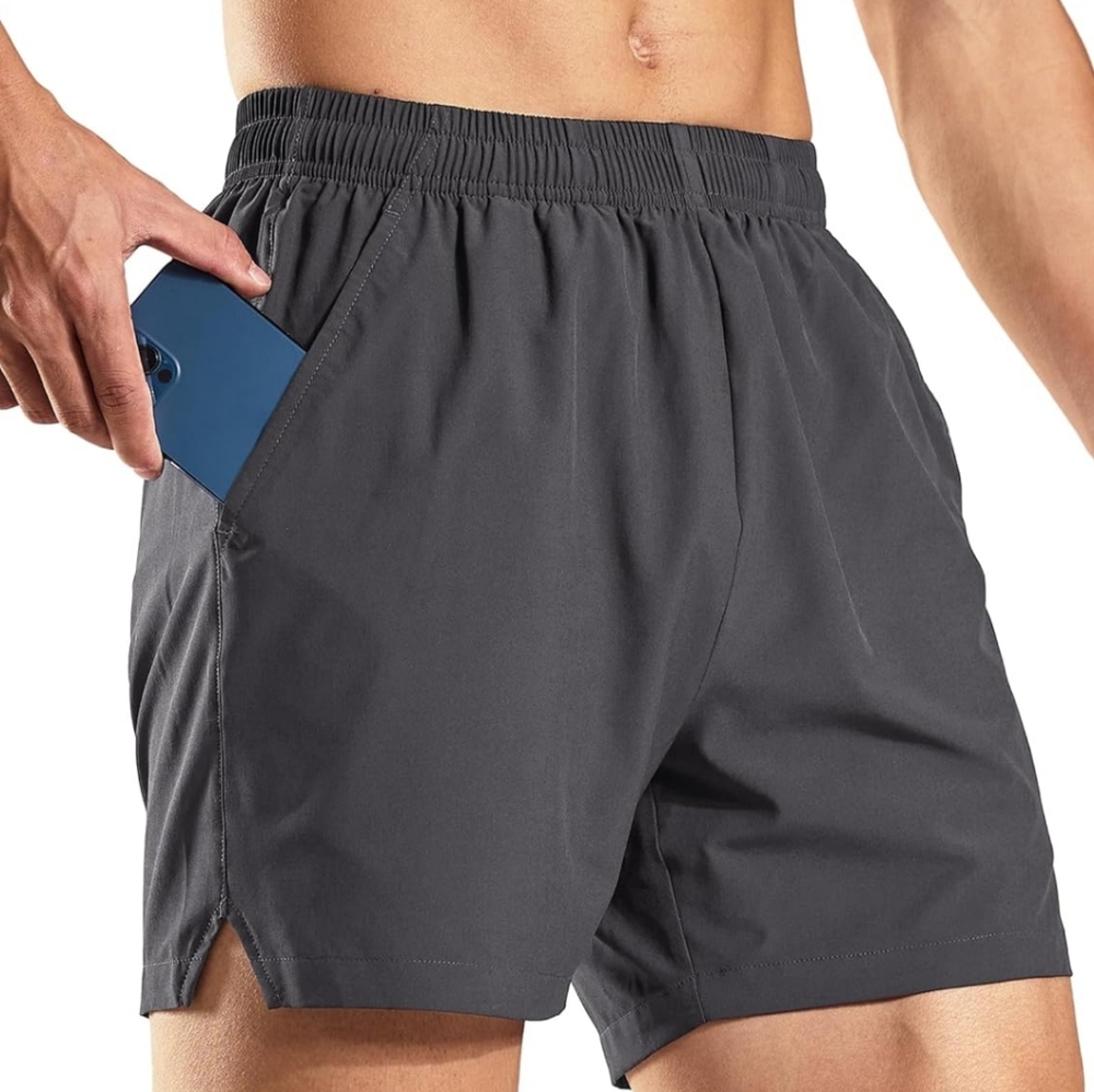 Dark Gray 5 Inch Mens Dry Fit Running Athletic Shorts with Pockets